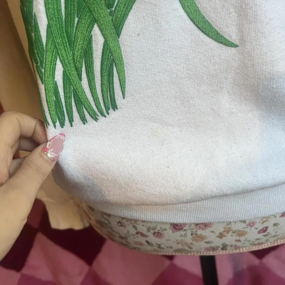 vintage 90s iris flower white collared sweatshirt - Picture 4 of 8